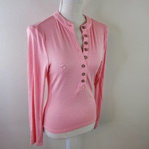 Abela Story + Co Womens Pink What A feeling Long Sleeve Henley